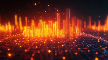 Poster - abstract cityscape with glowing lights and digital effects