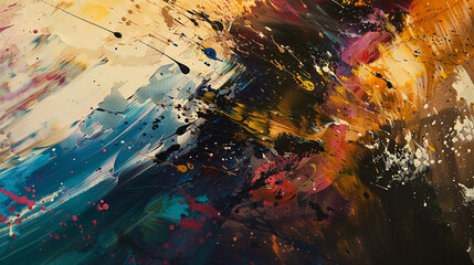 Wall Mural - layers of paint applied with vigorous brushstrokes and splatters in an action painting, creating a d