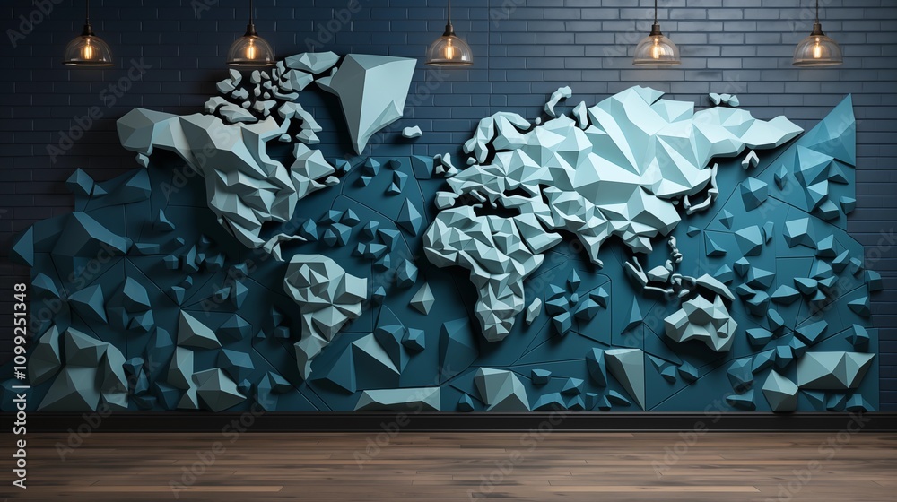 World map in blue color with light background in wall Stock Photo ...