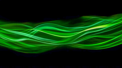 Poster - Abstract Green Light Waves on a Black Background Representing Energy, Vibration, Motion, and Flow in a High-Resolution Stock Image
