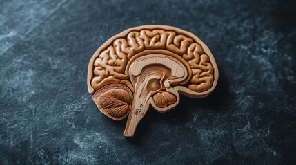 Poster - Wooden Model of a Human Brain on a Dark Textured Surface