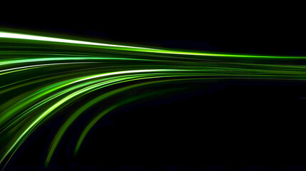 Poster - Abstract green light streaks on black background conveying speed, energy, and modern technology in dynamic visual representation of motion effects
