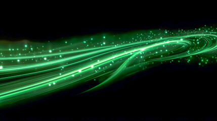 Poster - Luminous Green Waves of Light on a Black Background for Abstract Digital Art and Design Inspirations