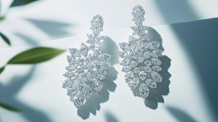 Aufkleber - Elegant Silver Earrings with Floral Design Set Against Soft Light