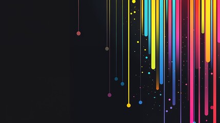 Wall Mural - Vibrant, colorful lines descend against a dark background, creating a dynamic and energetic visual.