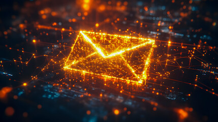 Poster - Glowing Email Symbol in a Digital Network, Representing Communication, Connectivity, and Technology in a Modern Online World