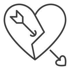 Poster - Broken Heart with Arrow vector Lost Affection icon in line style