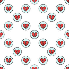 Poster - Circle with Red Broken Heart vector Romantic Disappointment creative seamless pattern
