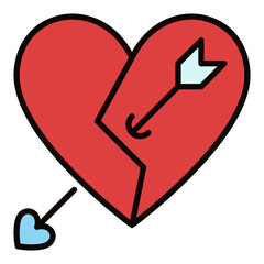 Poster - Red Broken Heart with Arrow vector Lost Affection colored icon