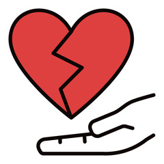 Poster - Red Broken Heart and Hand vector colored icon