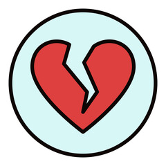 Poster - Red Broken Heart in Circle vector Breakup colored icon or Heartbreak logo element