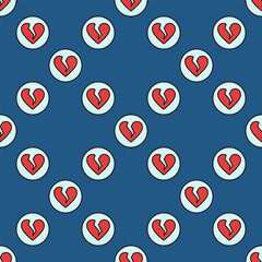 Poster - Red Broken Heart in Circle vector Breakup colored seamless pattern