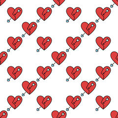 Poster - Red Broken Heart with Arrow vector Lost Affection modern seamless pattern