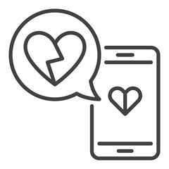 Poster - Smartphone with Broken Heart in Speech Bubble vector outline icon or sign