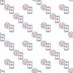 Poster - Smartphone with Broken Heart in Speech Bubble vector outline seamless pattern