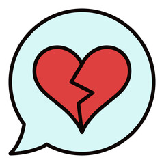 Poster - Speech Bubble with Red Broken Heart vector icon or Heartache colored symbol