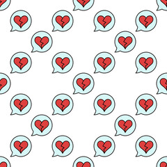 Poster - Speech Bubble with Red Broken Heart vector seamless pattern