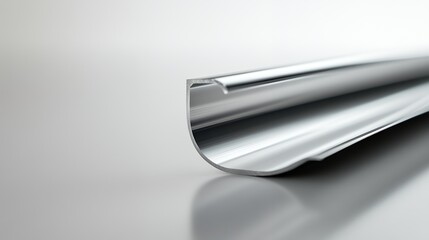 Wall Mural - Close-up of a sleek, curved metallic profile. The smooth, reflective surface catches the light, creating a modern and minimalist aesthetic.