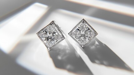 Aufkleber - Elegant Square Diamond Stud Earrings with Shadow Play and Light