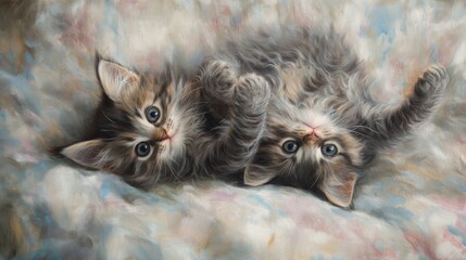 Poster - Playful Kittens Rolling on Soft Fluffy Surface with Bright Eyes