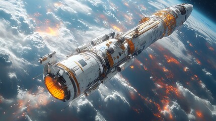 an imaginative illustration of an interstellar spaceship exploring the cosmos