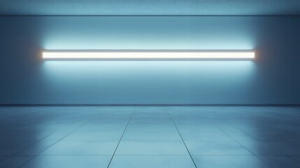 Wall Mural - A single, bright light illuminates a minimalist, blue room. The sleek design creates a serene atmosphere.