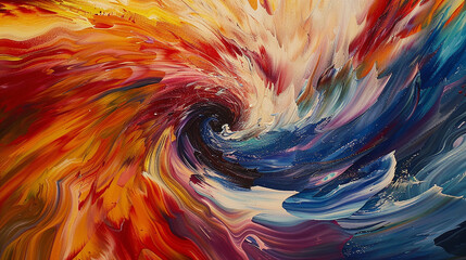 Wall Mural - swirling vortexes of color converging and colliding on the canvas in an action painting, as the arti