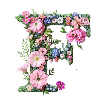 floral alphabet letter intricately designed using natural elements like flowers isolated transparent background