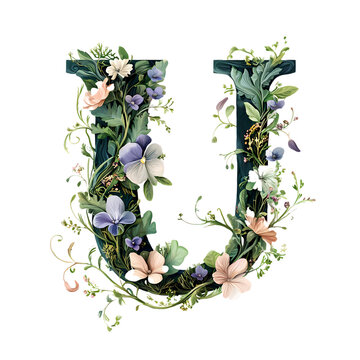 floral alphabet letter intricately designed using natural elements like flowers isolated transparent background