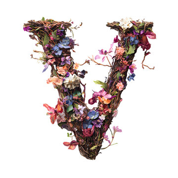 floral alphabet letter intricately designed using natural elements like flowers isolated transparent background