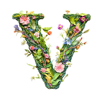 floral alphabet letter intricately designed using natural elements like flowers isolated transparent background