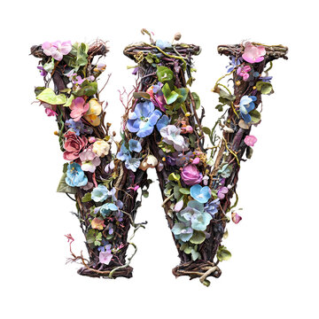 floral alphabet letter intricately designed using natural elements like flowers isolated transparent background
