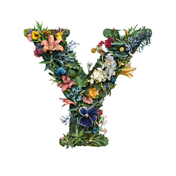 floral alphabet letter intricately designed using natural elements like flowers isolated transparent background