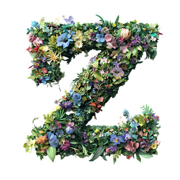 floral alphabet letter intricately designed using natural elements like flowers isolated transparent background