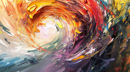 Wall Mural - the artist's brush dancing across the canvas in an action painting, creating a whirlwind of color an