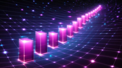 Aufkleber - Vibrant Abstract Graph Bars on a Futuristic Grid Background