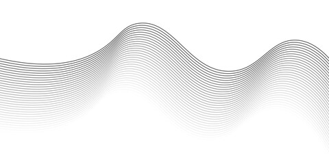 Poster - Abstract black wavy lines on white background with curves and gradient effect. Vector illustration