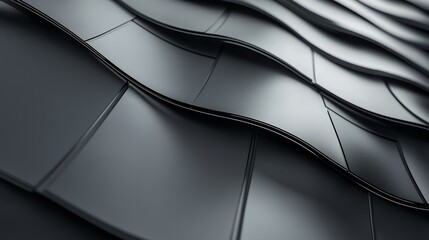 Wall Mural - Abstract image of dark gray, wave-like panels creating a modern and sleek design. The texture and lighting add depth and dimension.