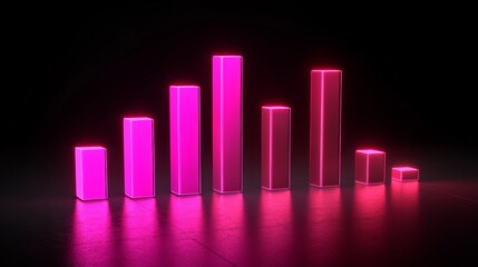 Leinwandbilder - Neon Pink Bar Graph Displaying Data Trends in Dark Background