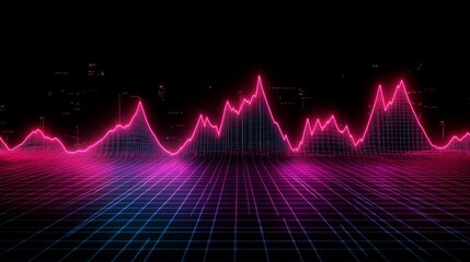 Poster - neon graph visualization with bright peaks and colorful lines