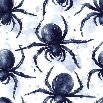 Black arachnid insect on a web, scary vector illustration for Halloween design