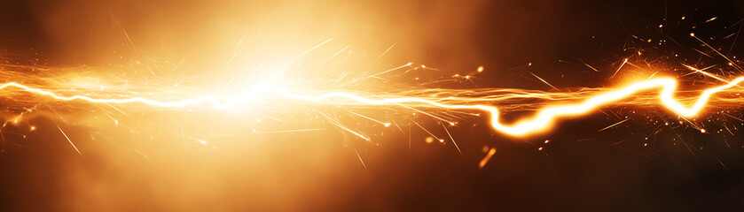 Wall Mural - Dynamic abstract showcasing electric sparks and light rays in vibrant golden hue.