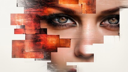Fototapete - Vivid red and orange abstract art featuring a woman's expressive face, captivating portrait of color emotion