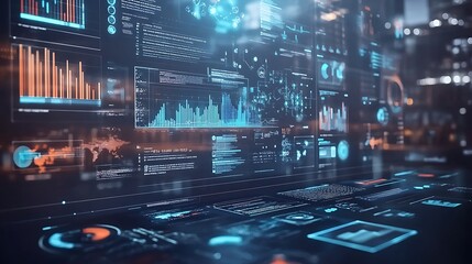 Poster - Futuristic Digital Interface with Data Visualizations and Graphs