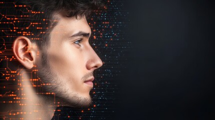 Fototapete - Futuristic face integrated with intricate circuitry, a fusion of human and technology in digital art