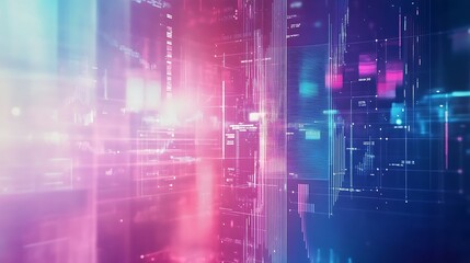 Poster - Abstract Digital Data Stream: Pink and Blue Hues, Network Visualization
