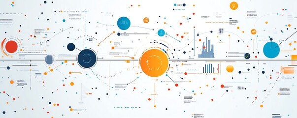 Poster - Advanced digital interface with colorful charts, dynamic graphs, and scrolling codes, set on a clean white background