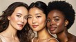 © engincan - Portrait of three caucasian, korean and african american woman face skin beauty