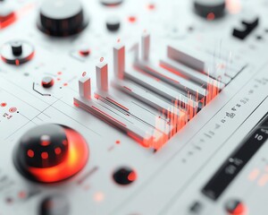 Poster - Sleek data visualization in 3D, showcasing detailed bar and line graphs, white background for a minimalist, clean look