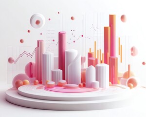 Poster - Sleek data visualization in 3D, showcasing detailed bar and line graphs, white background for a minimalist, clean look